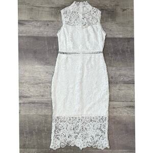 Main Strip White Crochet Lace Overlay Midi Dress M Sleeveless High Neck Bridal